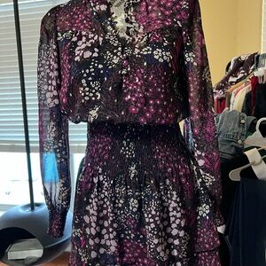White House Black Market Purple and Black Floral Dress